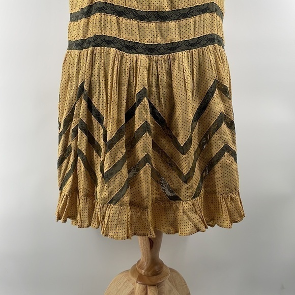 Free People Intimately Voile and Lace Trapeze Slip Pindot Dress Mustard festival - Picture 8 of 9